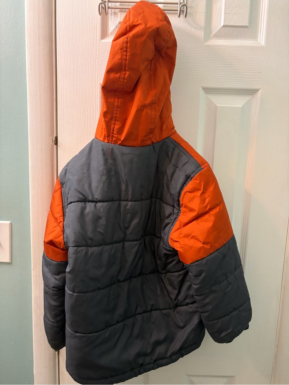Kids Orange & Gray Hooded Puffer Jacket